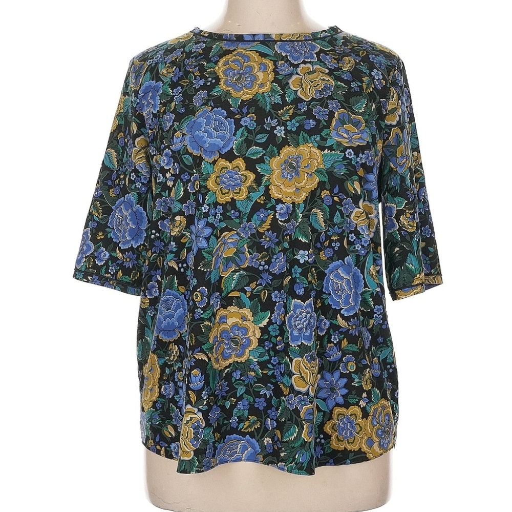 Ann Taylor Floral Elbow Sleeve Popover Blouse Top